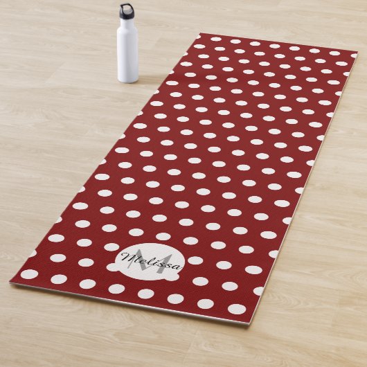 Dark red and white polka dots pattern Monogram ヨガマット (インサイチュ)