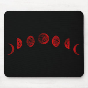 Dark Red & Black Moon Phases Gothic マウスパッド