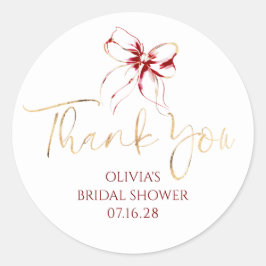 Dark Red Bow Favors Bridal Shower Thank You  ラウンドシール
