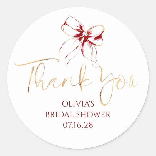 Dark Red Bow Favors Bridal Shower Thank You  ラウンドシール (正面)