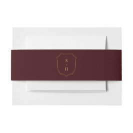 Dark Red Burgundy & Gold Crest Monogram Wedding 招待状ベリーバンド