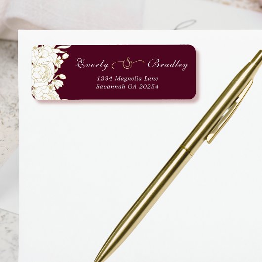 Dark Red Burgundy Gold White Floral Bold Elegant  ラベル