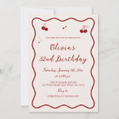 Dark Red Cherry Birthday Party Adult 招待状 (正面)