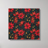 Dark Red Christmas Floral Pattern キャンバスプリント (正面)