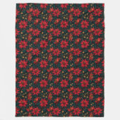 Dark Red Christmas Floral Pattern フリースブランケット (正面)