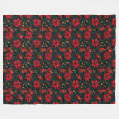 Dark Red Christmas Floral Pattern フリースブランケット (正面(横))