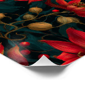 Dark Red Christmas Floral Pattern ポスター (コーナー)