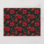 Dark Red Christmas Floral Pattern ポストカード (正面)