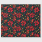Dark Red Christmas Floral Pattern ラッピングペーパー (フラット)