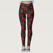 Dark Red Christmas Floral Pattern レギンス (正面)