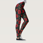 Dark Red Christmas Floral Pattern レギンス (右)