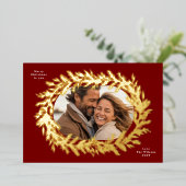 Dark red christmas pine wreath flat photo Gold 箔シーズンカード (立ち正面)