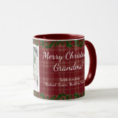 Dark Red Country Christmas Plaid Holiday Photo Mug マグカップ (正面右)