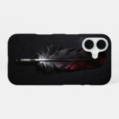 Dark Red Feather on Black Minimal Case iPhone 16ケース (裏面横)