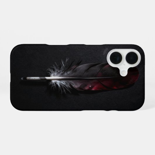 Dark Red Feather on Black Minimal Case iPhone 16ケース (裏面横)