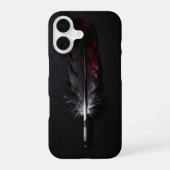Dark Red Feather on Black Minimal Case iPhone 16ケース (裏面)