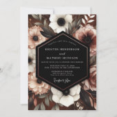 Dark Red Floral Moody Romance Wedding 招待状 (正面)