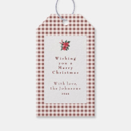 Dark Red Gingham Plaid Custom Christmas ギフトタグ