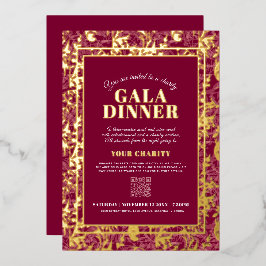 Dark red gold botanical pattern gala dinner event 箔招待状