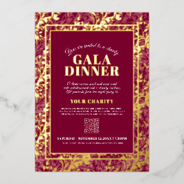 Dark red gold botanical pattern gala dinner event 箔招待状