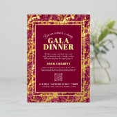 Dark red gold botanical pattern gala dinner event 箔招待状 (立ち正面)