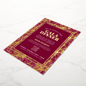Dark red gold botanical pattern gala dinner event 箔招待状 (回転した状態)