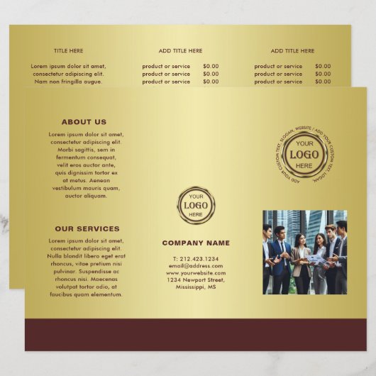 Dark-red gold design,Logo or Photo Brochures, (正面/裏面)