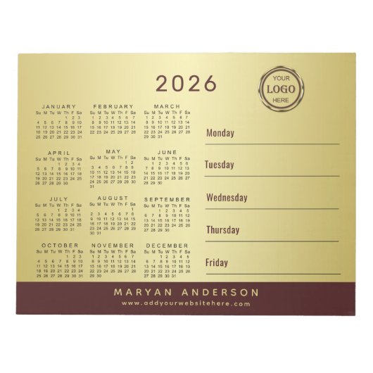 Dark-red gold design,Logo or Photo calendar, ノートパッド (正面)