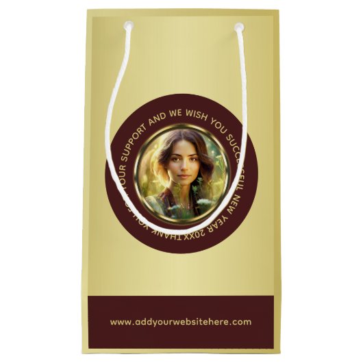 Dark-red gold design,Logo or Photo in gold circle, スモールペーパーバッグ (正面)