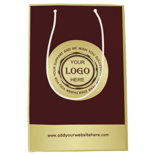 Dark-red gold design,Logo or Photo in gold circle, ミディアムペーパーバッグ (正面)