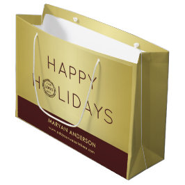 Dark-red gold design,Logo or Photo in gold circle, ラージペーパーバッグ