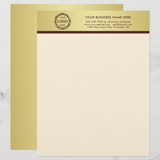 Dark-red gold design,Logo or Photo in gold circle, レターヘッド (正面/裏面)