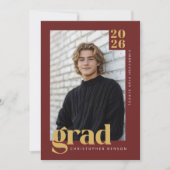 Dark Red Gold Modern Photo Graduation Party 招待状 (正面)