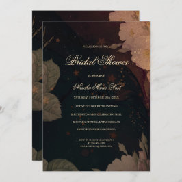 Dark Red Gothic Boho Floral Bridal Shower 招待状
