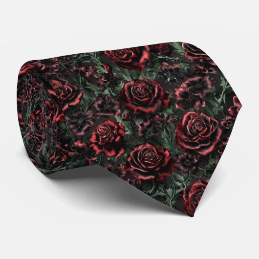 Dark Red Gothic Floral Pattern ネクタイ (ロール)