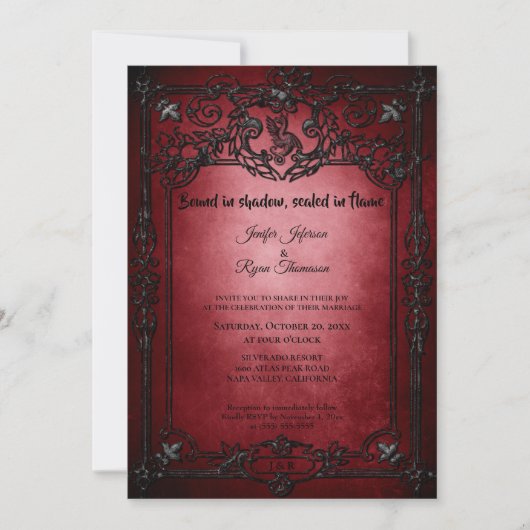 Dark Red Gothic Halloween wedding invitation 招待状 (正面)