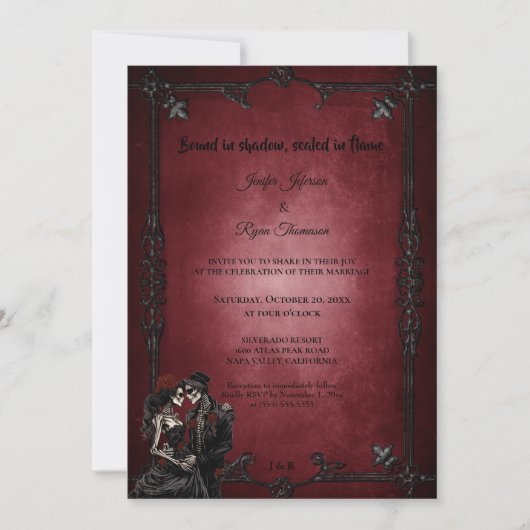 Dark Red Gothic Halloween wedding invitation 招待状 (正面)
