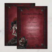 Dark Red Gothic Halloween wedding invitation 招待状 (正面/裏面)