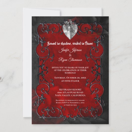 Dark red Gothic Halloween wedding Invitation 招待状 (正面)