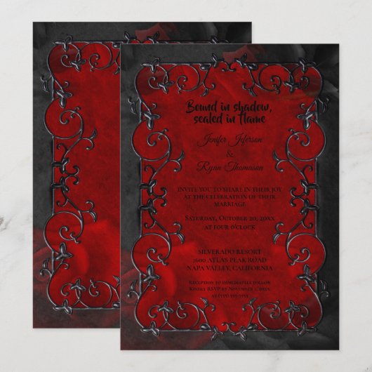 Dark red Gothic Halloween wedding Invitation 招待状 (正面/裏面)