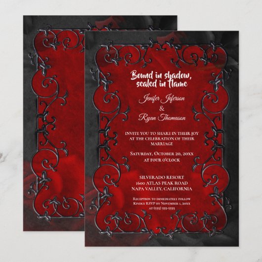 Dark red Gothic Halloween wedding Invitation 招待状 (正面/裏面)