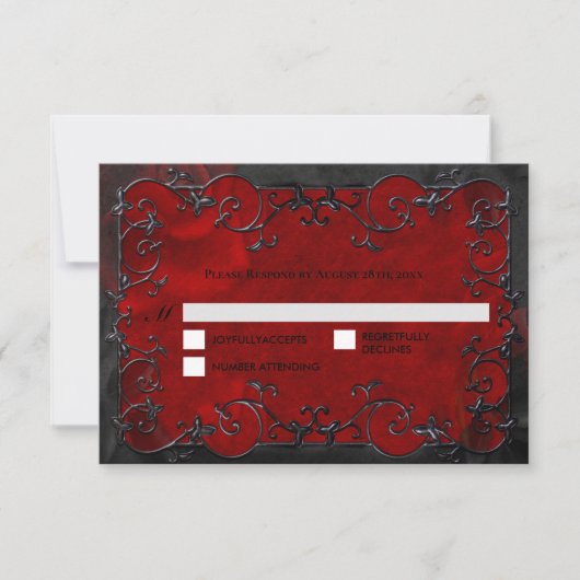 Dark red Gothic Halloween Wedding RSVP Card (正面)
