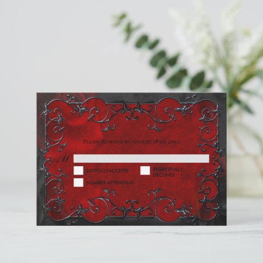 Dark red Gothic Halloween Wedding RSVP Card (スタンド正面)