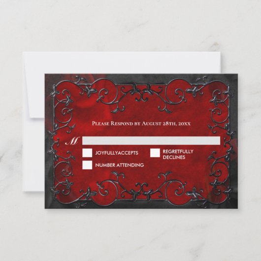 Dark red Gothic Halloween Wedding RSVP Card (正面)