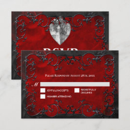 Dark red Gothic Halloween Wedding RSVP Card