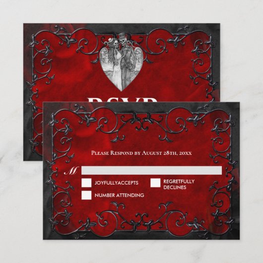 Dark red Gothic Halloween Wedding RSVP Card (正面/裏面)