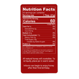 Dark Red Honey Nutrition Facts + Infant Warning ラベル