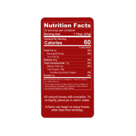 Dark Red Honey Nutrition Facts + Infant Warning ラベル