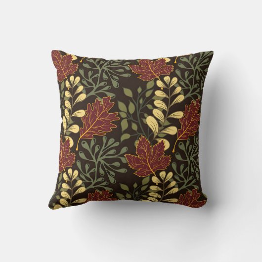 Dark red maple leaves floral pattern クッション (裏面)