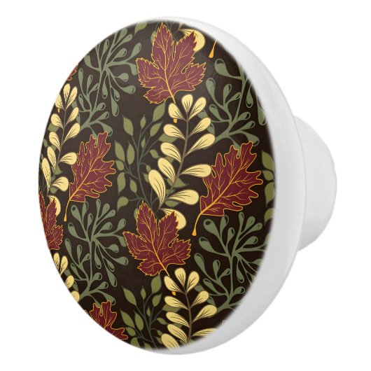 Dark red maple leaves floral pattern セラミックノブ (右)